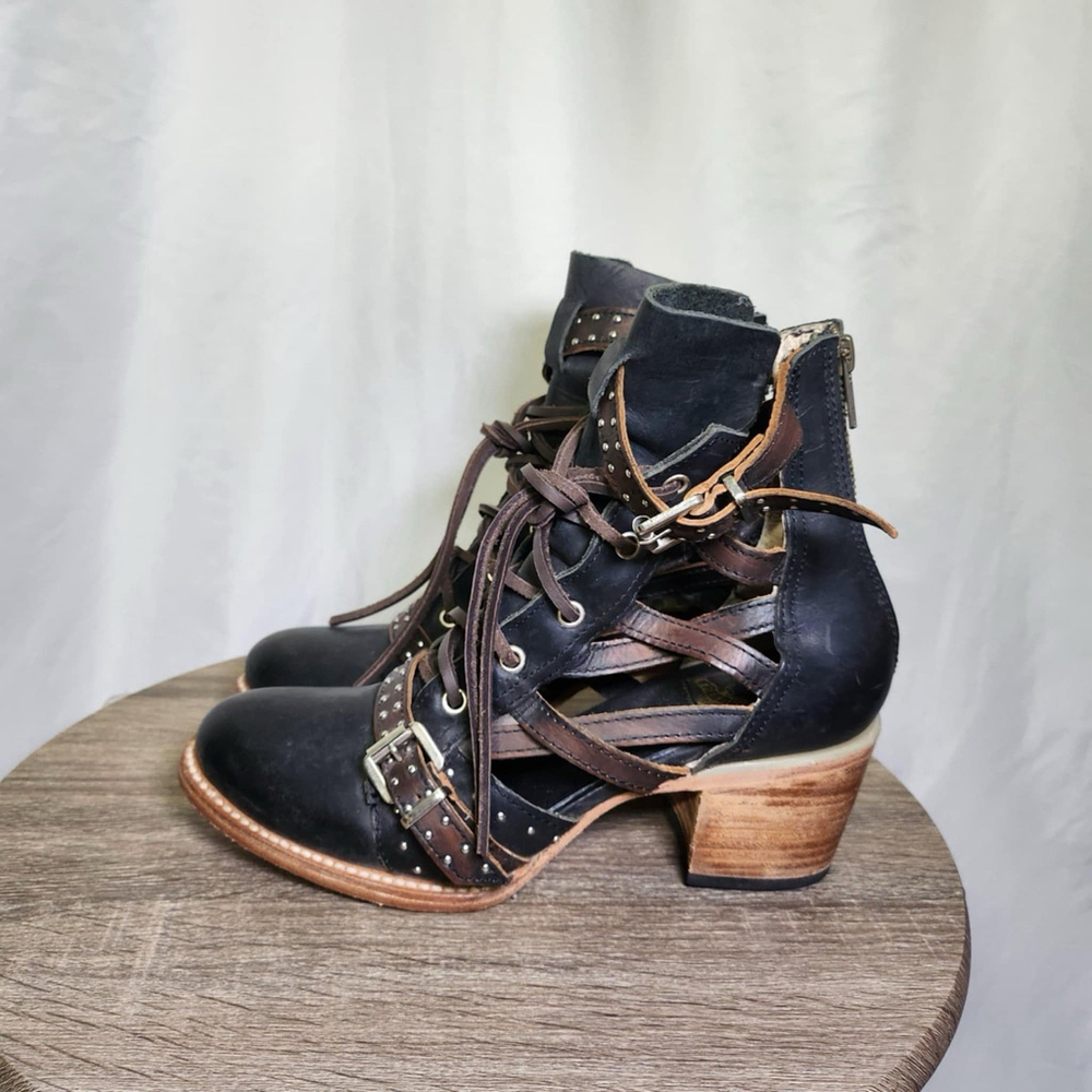 Freebird Cheyenne Multi Strap Lace-Up Leather Bootie Sandals Sz 9 Festival - Picture 5 of 11